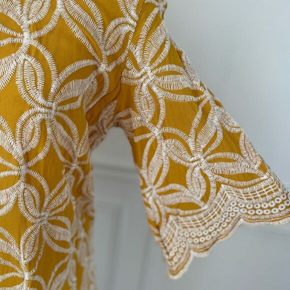 Solitaire Mustard Yellow Embroidered Tunic Southwestern Prairie Top S M - Picture 4 of 8